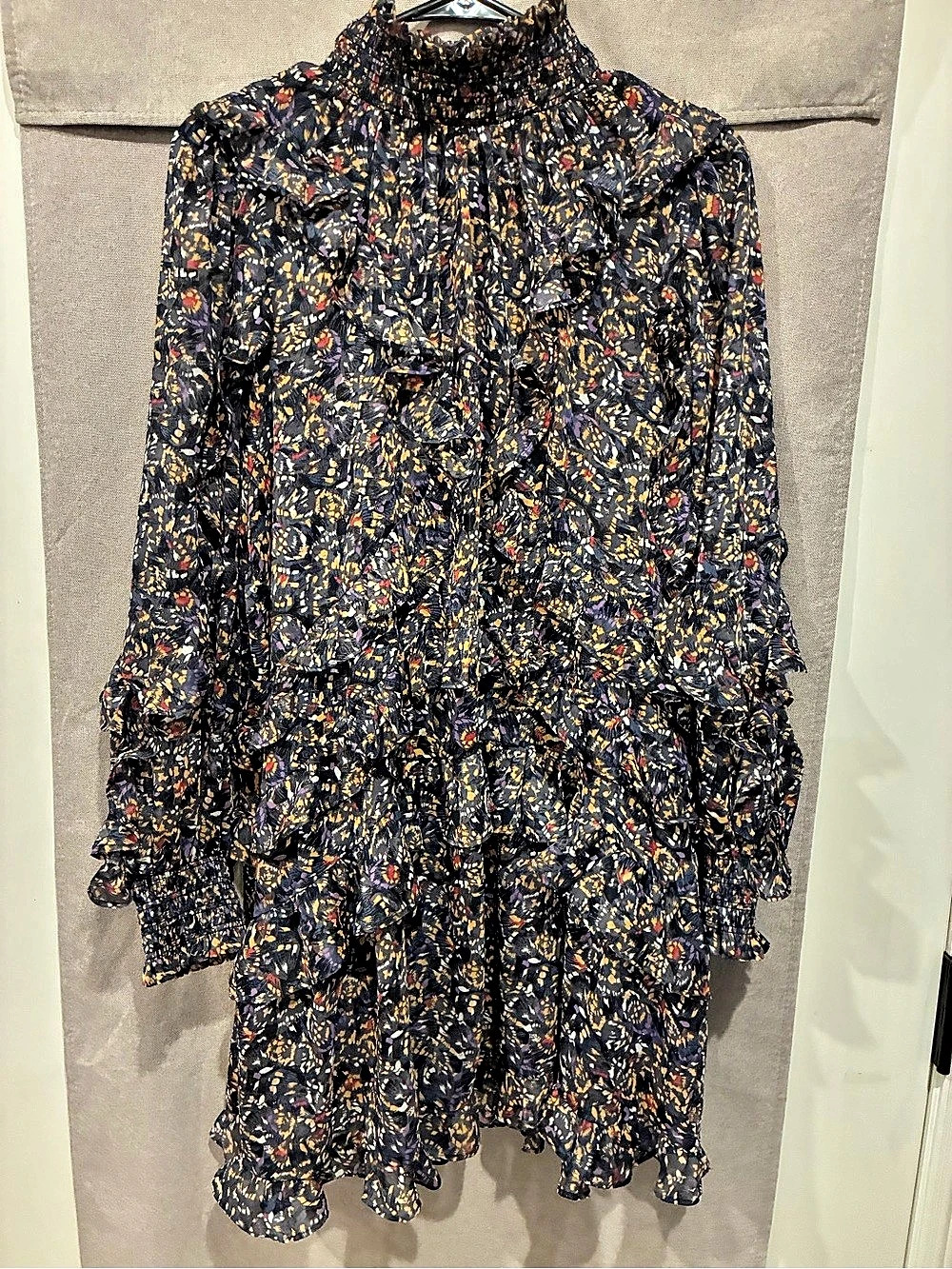 Treasure & Bond Floral Ruffle Mini Dress in Black & Orange Like New